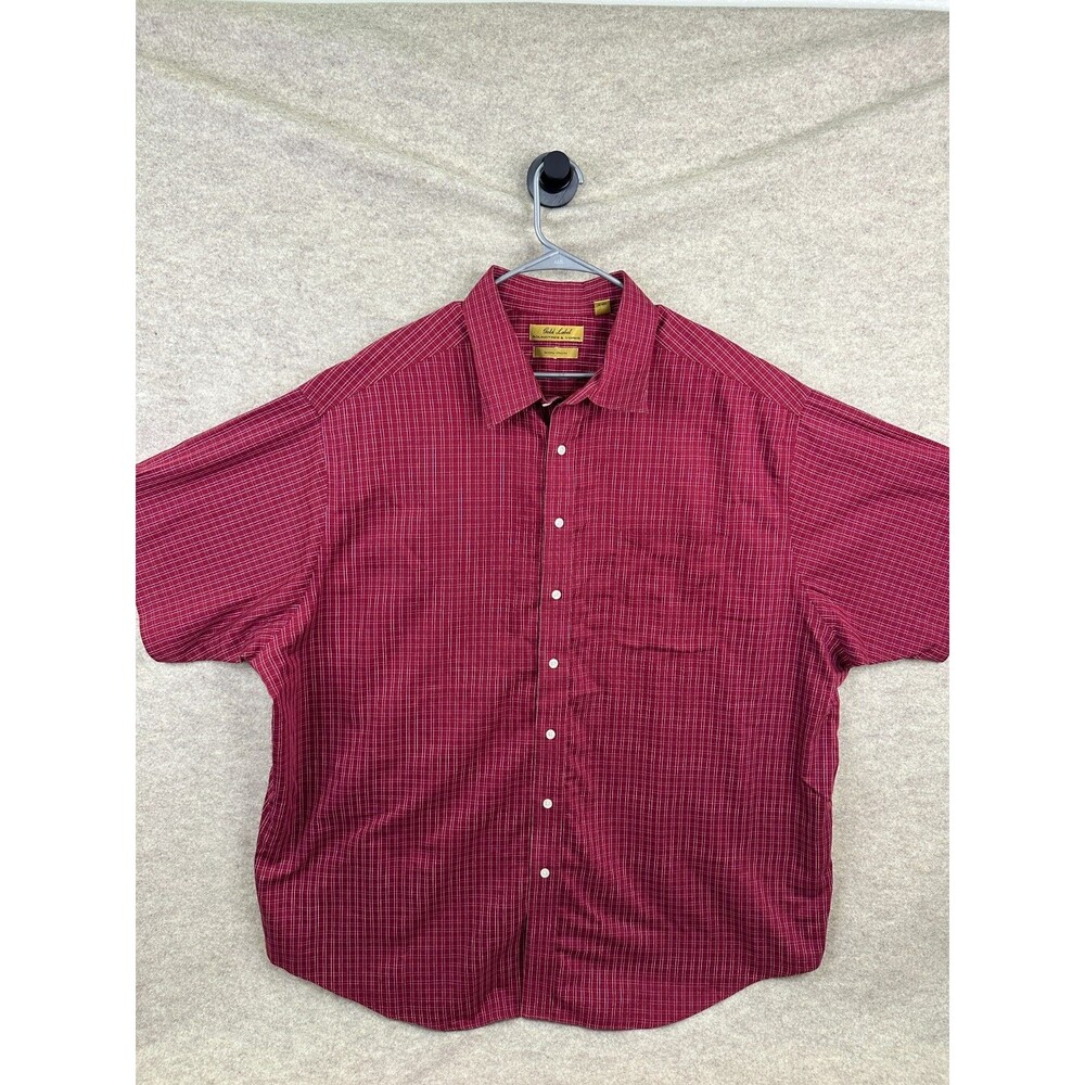 Roundtree & Yorke Gold Label Men's Red Plaid Short Sleeve Button Shirt Non Iron